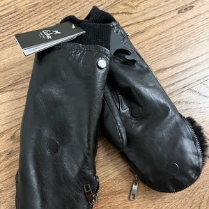 Echo sheep leather mittens with faux fur black new